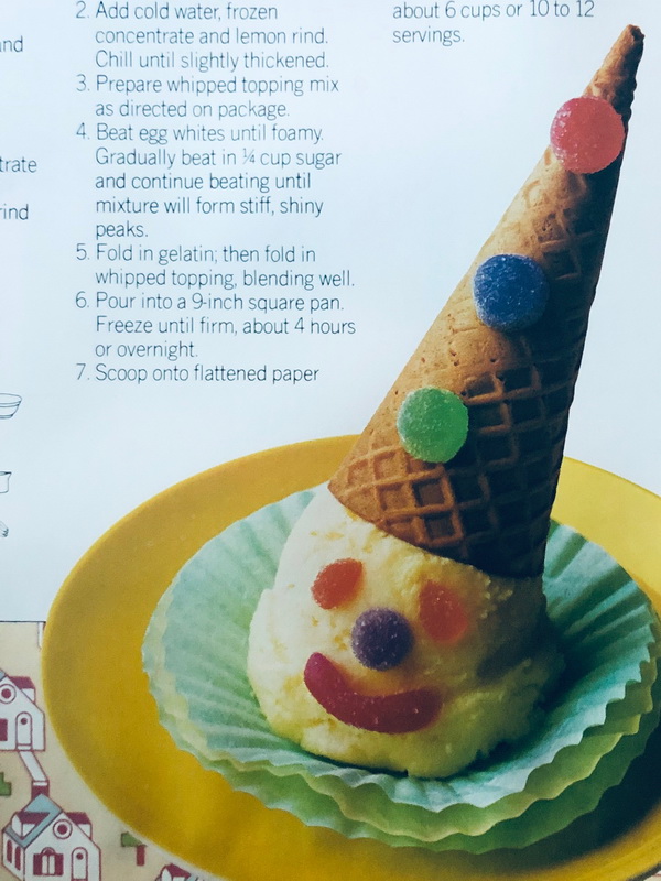 round jello mold with ice cream cone hat like a clown