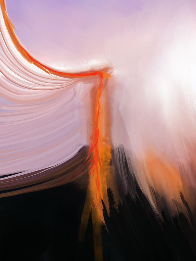 abstract digital art with bright orange streak on a black and pink background