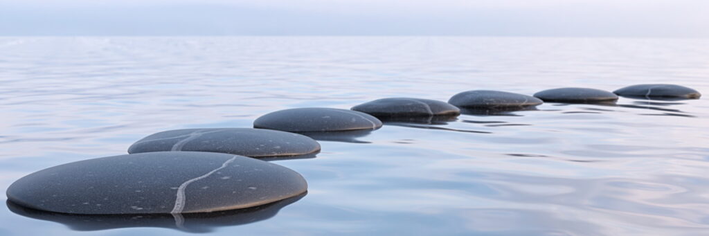 3d rendering of Zen stones in water with reflection 